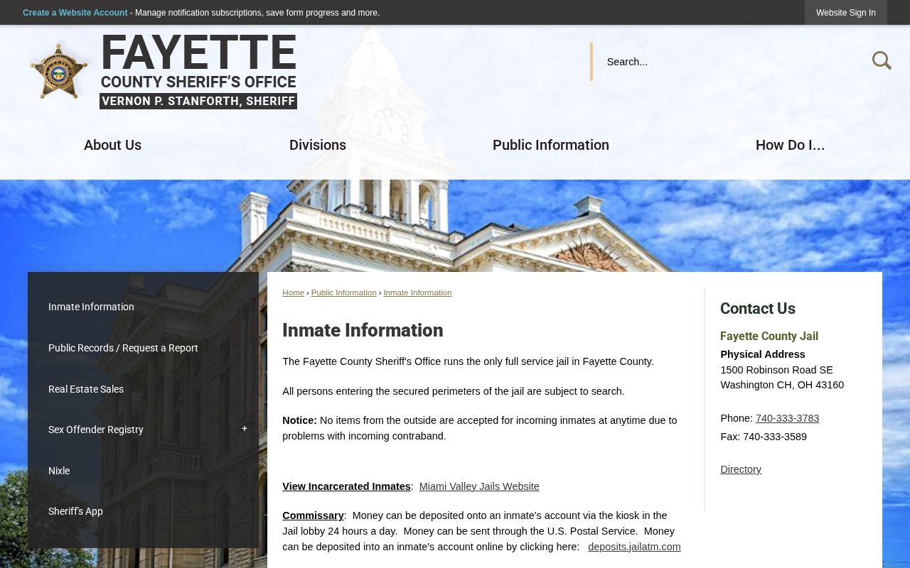 Fayette County Jail official current-custody record source