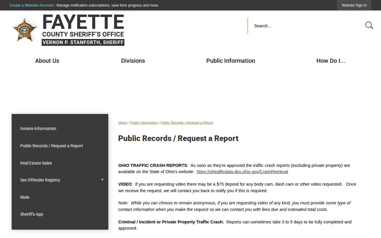 Fayette County Sheriff's Office booking-record request instructions